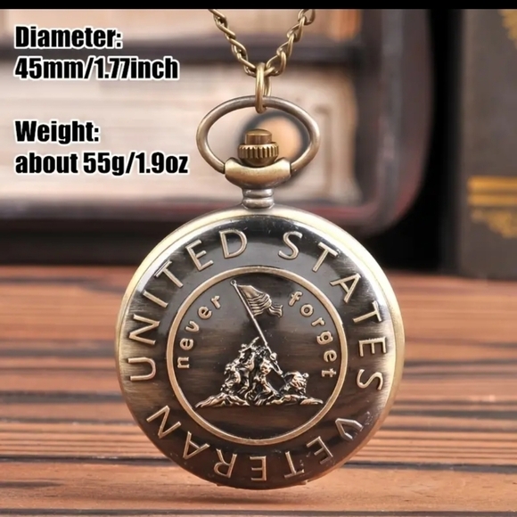 New mens veteran military pocket watch bronze with chain necklace - Picture 6 of 6